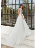 Plunging Neck Ivory Lace Tulle Unique Wedding Dress